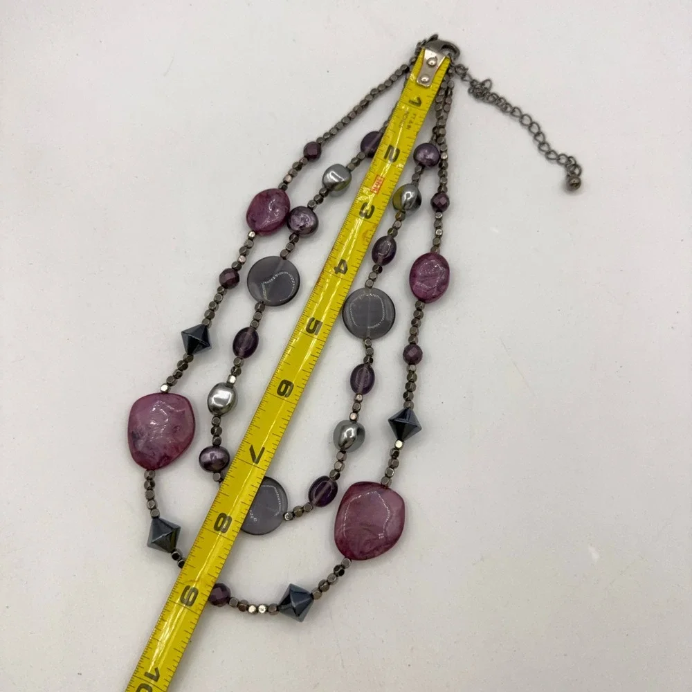Chico's Beaded Necklace Purple Grey Double Strand Layered Boho Statement Artsy